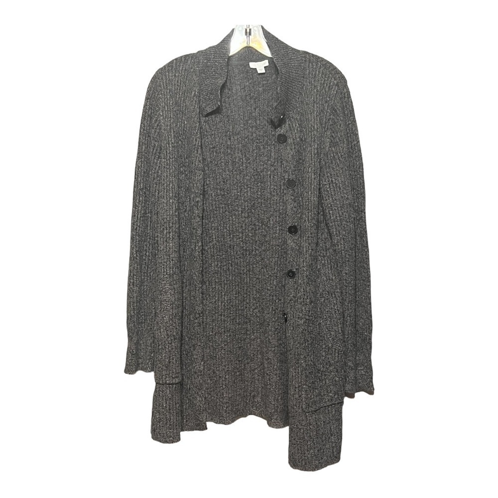 J.Jill Ribbed Cardigan Smoke Gray Button Front Lounge Sweater Cotton Blend Small